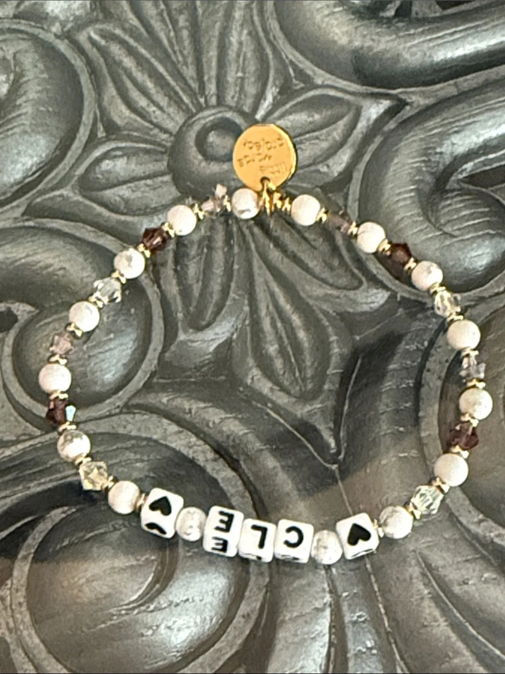 Little Words Project CLE Cleveland Beaded Bracelet in White and Purple